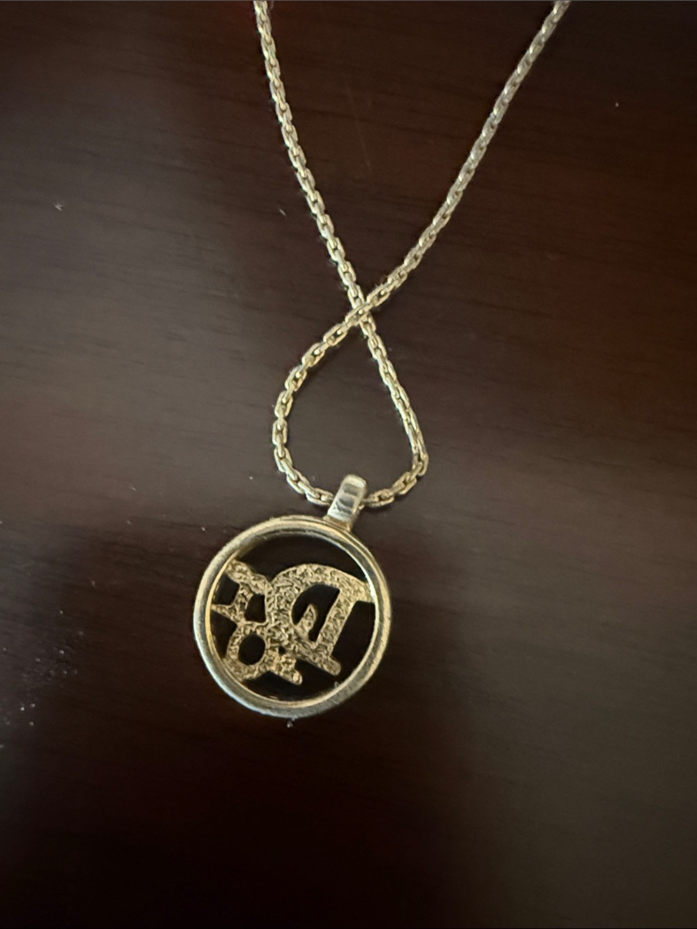 Dior Gold Round Logo Pendant Necklace